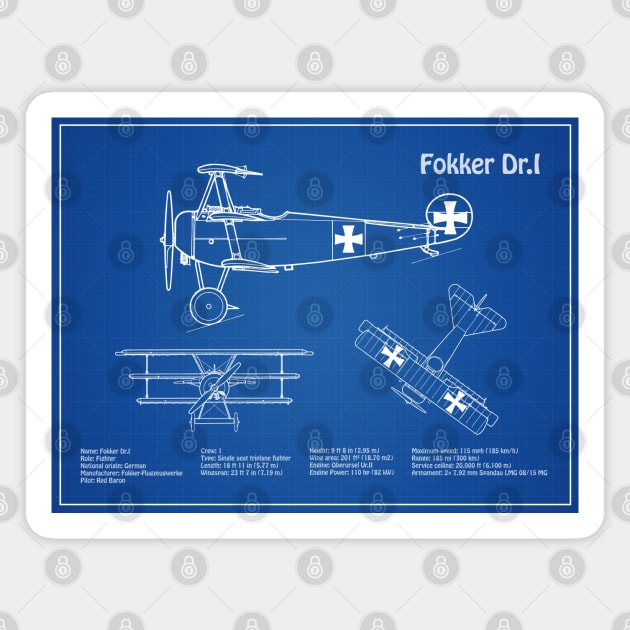 Fokker Dr.I Red Baron aka Manfred von Richthofen Dr.1 airplane - AD Magnet by SPJE Illustration Photography